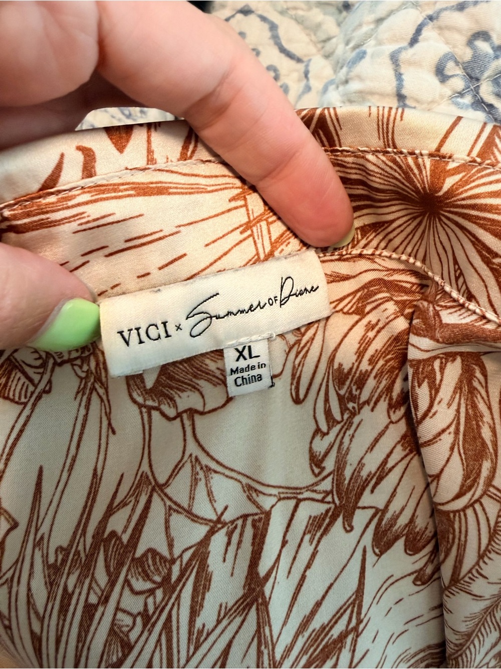 Vici Tan Palm Print Button-Down Blouse - Picture 6 of 7